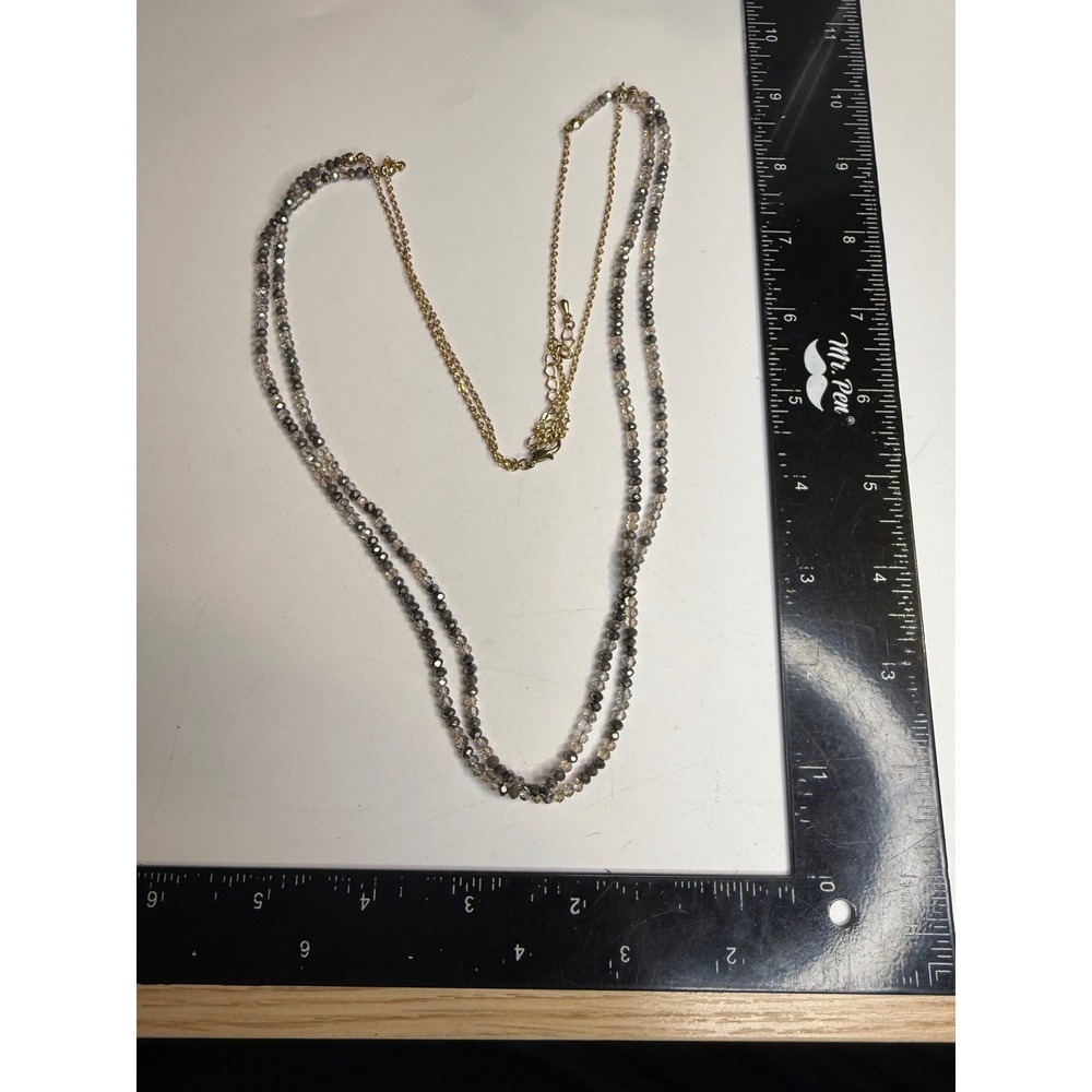 Grey Faceted Crystal Beaded Multi-Strand Layered Necklace Gold Tone Chain